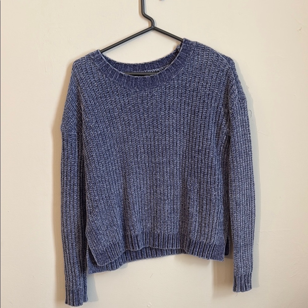Aerie Blue Crew Neck Sweater with Ribbed Knit
